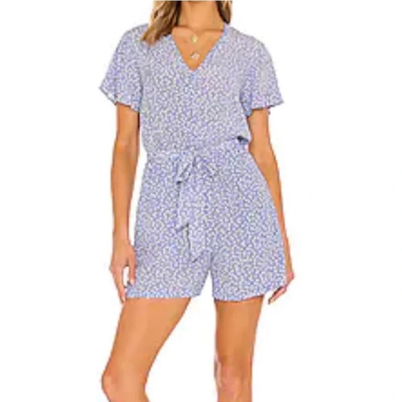 Rails Sophia Sky Blue Daisies Romper Floral Playsuit Button Front Blue White XS - Picture 15 of 15